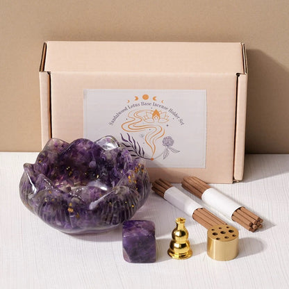 Crystal Lotus Incense Holder Set