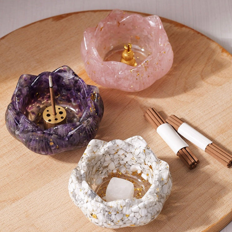 Crystal Lotus Incense Holder Set